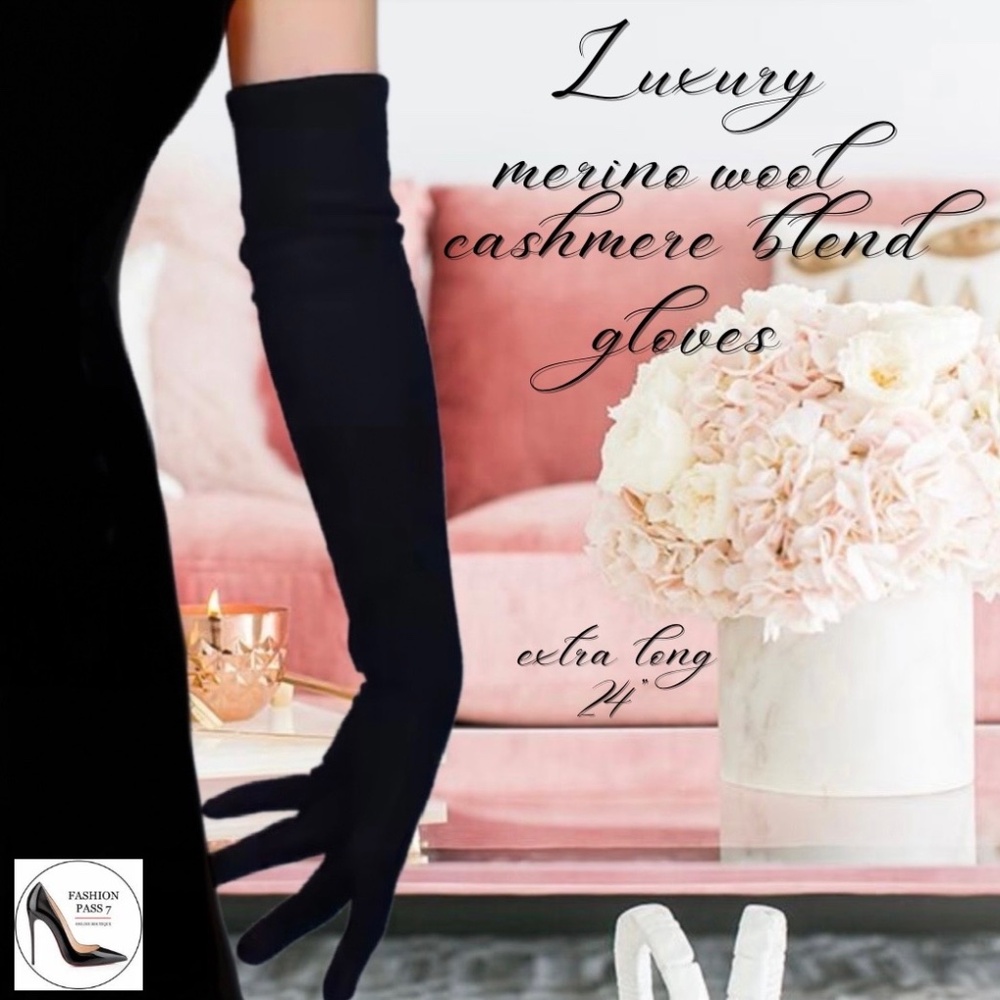 24β Long Black Cashmere Merino Wool Luxury Gloves Classic Warm Glove Winter gift